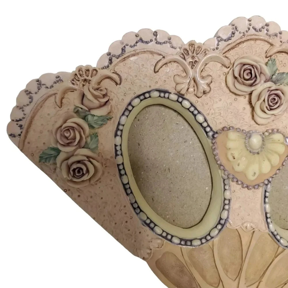 Victorian Hand Painted Rose Design Fan Double Photo Frame for 2x3 Photos - Picture 10 of 10